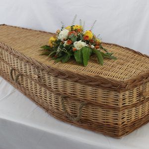 Natural willow 6-point coffin with floral spray